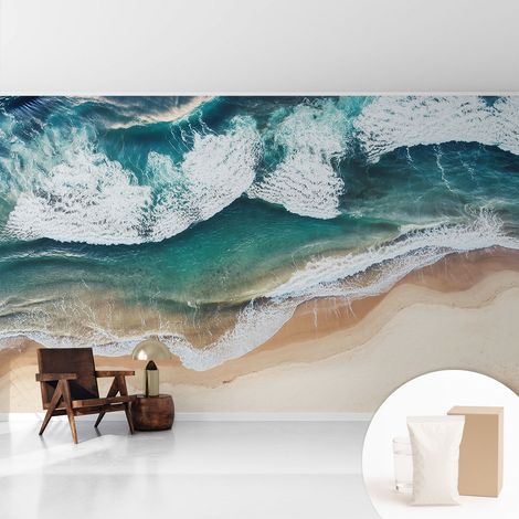 Tapete Vliestapete mit Kleber für Wohnzimmer Schlafzimmer Küche - Wanddekoration Meereswellen 416x254 cm (1/5)