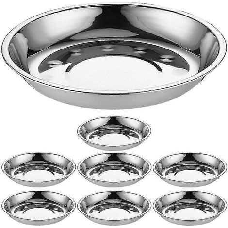 Lot de 8 assiettes rondes en acier inoxydable, plateaux de service pour barbecue et autres aliments (1/5)