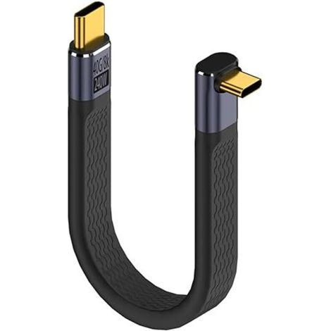 Ahlsen 240 W USB 4.0 C-Datenkabel auf 90° abgewinkelten C-Stecker, PD-Schnellladekabel, kurzes Kabel, 40 Gbit/s, Typ C, flach, flexibel, für Smartphone, Powerbank, Thunderbolt 3/4, 13 cm (gebogen) (1/5)