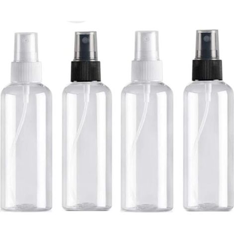 botellas de spray de 100 ml, vacías, de plástico, reutilizables, transparentes, para viaje, con atomizador de bolsillo, para cosméticos. (1/4)