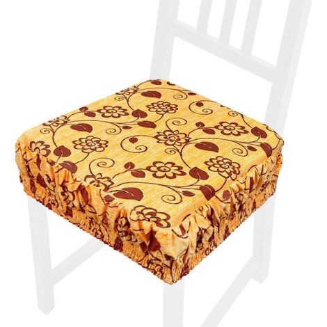 Cuscino Sedia Cotone Sfoderabile Lavabile Fascia Elastica Coprisedia Fiorito 100% Made In Italy - Giallo