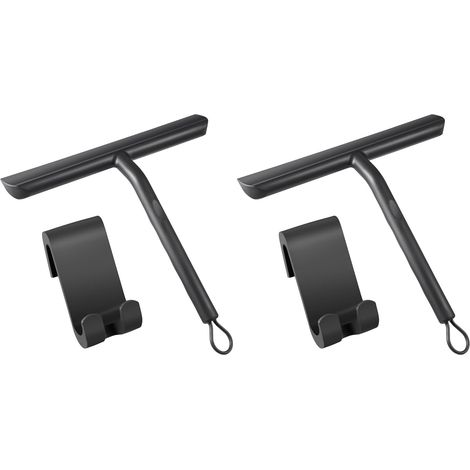 Raclette de Douche sans Traces pour Porte en Verre - 21cm Noir avec Support - pour Salle de Bain, Vitre de Voiture, Miroir (Lot de 2) (1/5)
