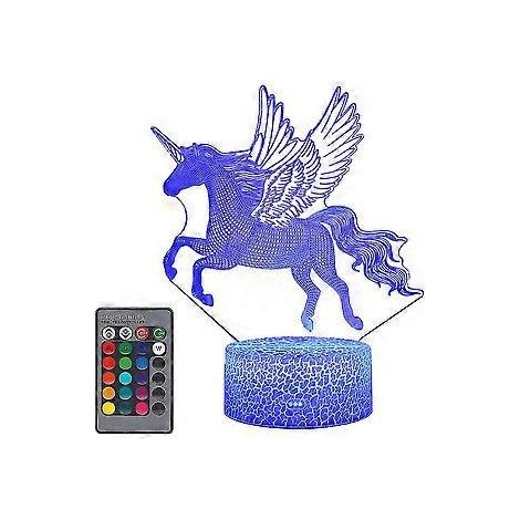 Einhorn 3D-Nachtlicht mit Sockel und Fernbedienung, USB-wiederaufladbar, 7-farbige LED-Lampe - NMAOV