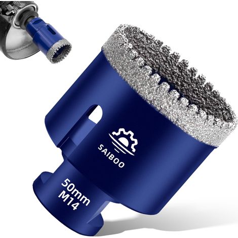 Forets Carrelage Diamant 50mm Scie Cloche Diamantée Brasé Sous Vide et Trépans avec Filetage M14 pour Granit Carrelage Porcelaine Céramique Marbre, pour Meuleuse d'angle (1/5)
