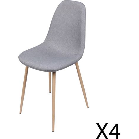 Set von 4 Stühlen aus hellgrauem Stoff mit metallenen Beinen in Holzoptik – 45x87x54 cm, Sitzhöhe 49 cm – Kollektion NORDICA