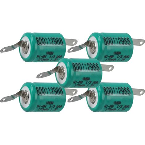 vhbw 5x Akku Ersatz für 1/3AAA für Modellbau (170mAh, 1,2V, NiMH, mit Lötfahne (U)) (1/4)