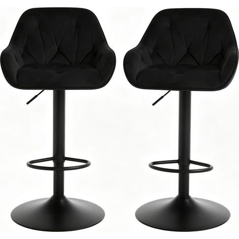 Set de 2 taburetes de bar negros de terciopelo y metal, altura regulable y giratorios, HOMVRA (1/5)