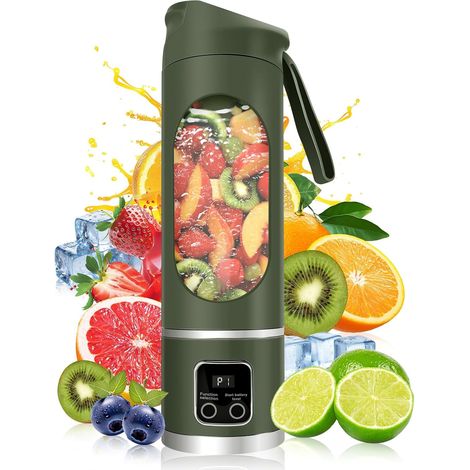 Frullatore elettrico portatile con porta USB, 450 ml. Ideale per succhi, frullati e frappè. Piccolo, compatto, pratico e multifunzionale (verde). (1/5)