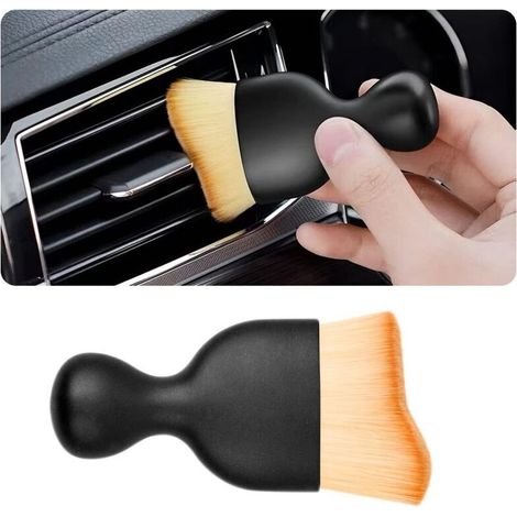 Brosse de nettoyage à poils souples pour intérieur de voiture, outil de nettoyage incurvé pour tableau de bord, collecteur de poussière, outil d'élimination de l'air (1/5)