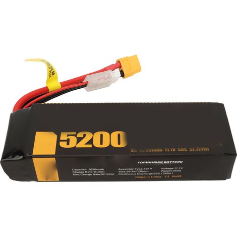 Batterie LiPo RC 5200mAh 50C 11.1V 3S pour Modèles Avion, Voiture, Bateau avec Connecteur XT60 (1/5)