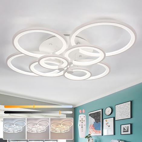 Plafonnier moderne de 96 cm avec télécommande, 8 anneaux lumineux - Plafonnier LED à intensité variable, 3000 K-6500 K, économie d'énergie, 128 W (1/5)