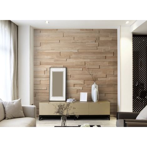 Plaquette de parement en bois massif effet 3D OZO RUSTIC - Chene - 59/32/14 x 10/8/6 cm - 108 planches - 3m2