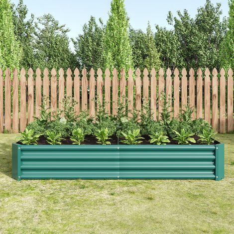 Bancal elevado 180x90x30 cm de metal verde, facil de montar para jardin FloraGrace (1/5)