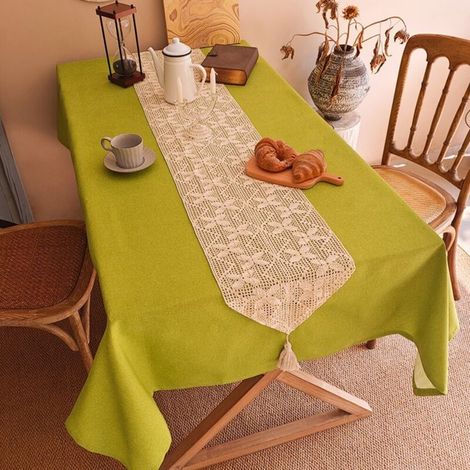 Pendentif pointu, 240 cm de long Chemin de table en coton et lin, fil de coton crocheté, housse pour meuble TV/meuble à chaussures, nappe décorative à longues bandes pour table basse/table à manger (1/5)