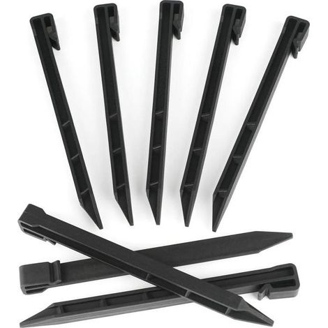 12 piquets de bordure de jardin en plastique noir, 25 cm, avec crochet pour ancrage au sol et toile paysagère (1/4)