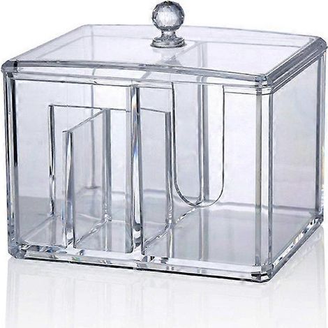 Distributeur de boules de coton, boîte de rangement pour coton, organisateur de disques de coton pour maquillage, porte-cotons, boîte de rangement cosmétique en acrylique avec couvercle, 4 compartimen (1/5)