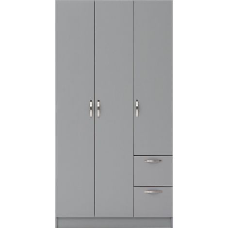3 Door Double Wardrobe With 2 Drawers Grey Laminate (1/5)
