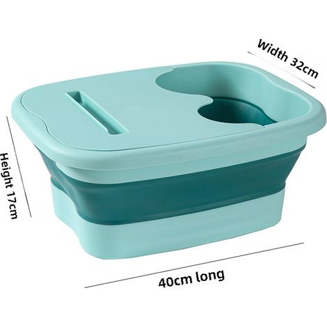 [Bañera de pies plegable de silicona gruesa] Bañera de pies plegable con tapa, cubo portátil para baño de pies para uso doméstico, bañera de masaje para pies ([Con tapa] Verde) (1/5)