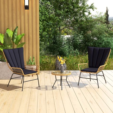 Conjunto de bistró, conjunto de muebles de balcón, estilo boho, resistente a la intemperie, 76 x 66 x 96 cm, negro (1/5)