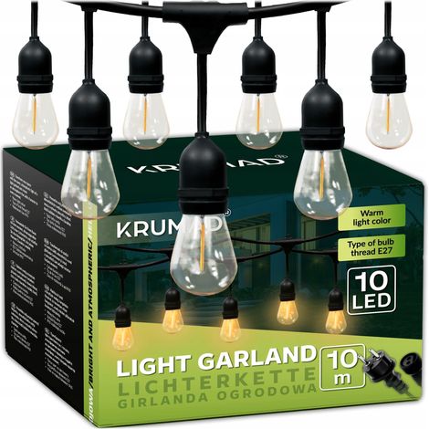 LED-Gartengirlande, Lichterkette für den Außenbereich, 10 m, 10 Glühbirnen