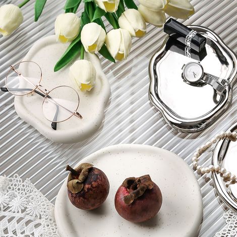Plateau à bijoux rond en céramique brillante, style moderne et élégant, idéal pour la maison. (1/5)