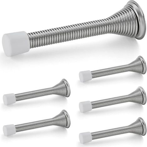 Butées de porte, lot de 6, à ressort avec butée en caoutchouc, en nickel satiné pour le bas de la porte (1/5)