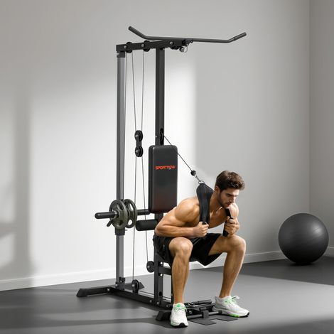 Kraftstation für Zuhause, Ruderzüge, ohne Gewichte, Fitnessgerät für Zuhause, Stahl, Kunstleder, Schwarz