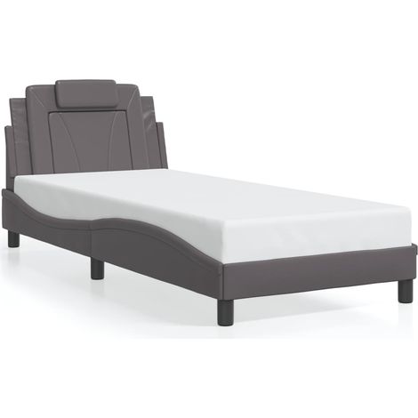 Lit simple,Lit adulte,Cadre de lit Viana sans matelas gris 90x200 cm similicuir CFW1214701 (1/5)