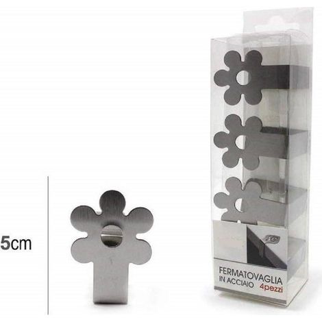 Trade Shop - Set 4pz Ferma Tovaglia Fermatovaglia Tavola Plastica Acciaio Fiore Clip Gancio Casa -
