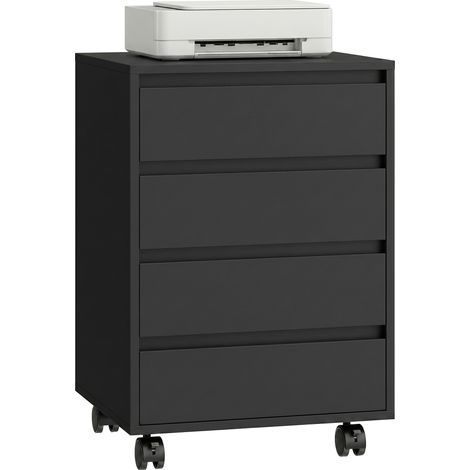 HOMCOM Mobile Vertical Filing Cabinet with 4 Drawers for Home Office, Black