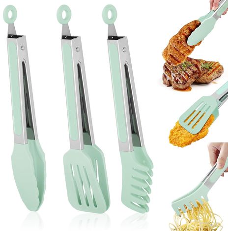 Pince Cuisine - Silicone Et Acier Inoxydable - 27 Cm - Résistant Jusqu'à 230 °C - Pour Barbecue Pâtes Salade - Lot De 3 (1/5)