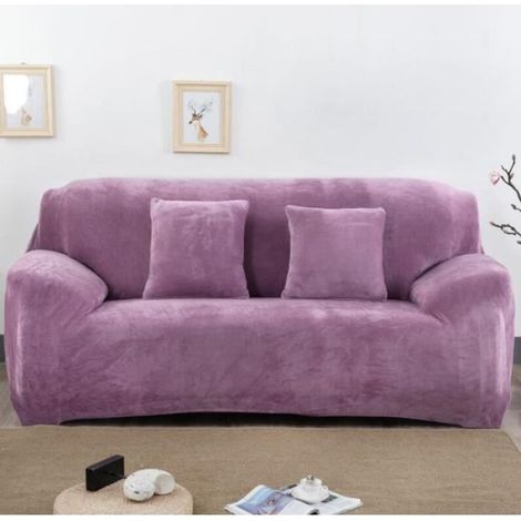 Housse de Canapé Velours 2 Places 145-185cm Élastique Spandex Revêtement de Canapé Épais Violet (1/3)