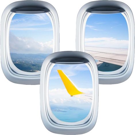 Autocollants Muraux De Fenêtre D'avion 3 Feuilles Autocollants De Paysage De Fenêtre D'avion Faux Autocollants De (1/5)