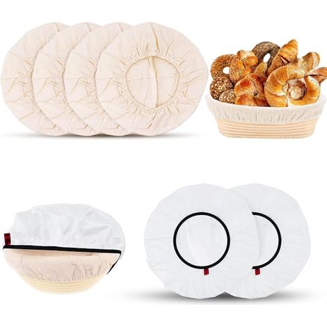 Doublure Tissus pour Panier à Pain Couvercle Alimentaire Set Rond Lin Tissu en pour Banneton avec Reutilisable Film de Fermentation 28cm (1/5)