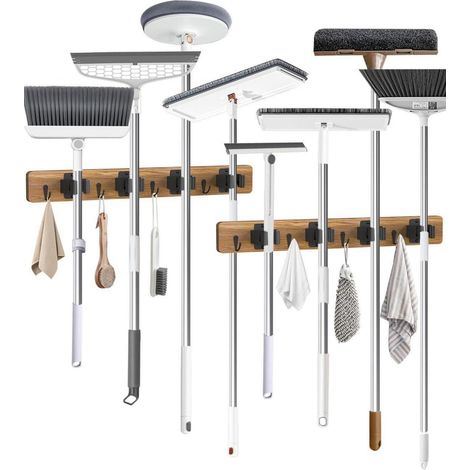 Besenhalterung Wand 2er Set 4 Halter 4 Haken Holz mit Gummi (1/5)