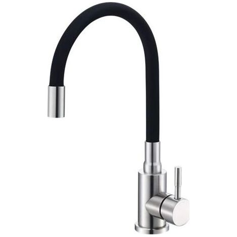 Mitigeur évier flexible rotatif 360° en laiton – Finition chrome et noir – Disque céramique – Robinet de cuisine durable – (1/4)