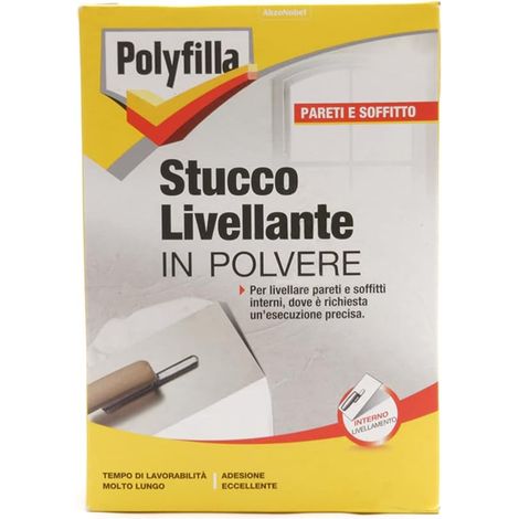 POLYFILLA STUCCO LIVELLANTE per Interno, soffitti e pareti intonaco, gesso e cartongesso, lavori di rifinitura e precisione, in POLVERE, BIANCO 1KG (1/5)