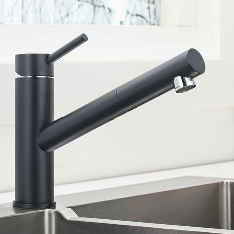 Black Kitchen Faucet with Sprayer, 360° Rotatable Pull-Out Sink Mixer Tap, Adjustable Hot and Cold Faucet in SS304 Stainless Steel (1/4)