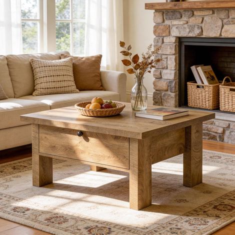 Tribesigns Coffee Table for Living Room, 31.5" Square Coffee Table with Storage for Small Spaces, Farmhouse Wooden Coffee Tables with Sturdy Legs, Easy Assembly (1/5)