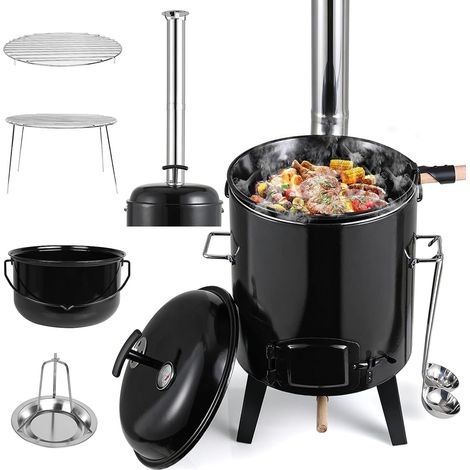 TLSUNNY Goulash Cannon Poêle à goulache avec Fonction Barbecue Canon à goulache émaillé avec Rôtissoire de Poulet, Grille de Cuisson, Faitout, Poêle avec Couvercle pour Cuisine d'extérieur (1/5)
