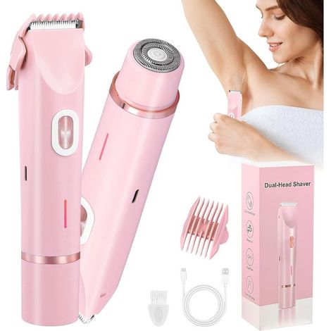 Rechargeable electric women's shaver, 2-in-1 electric trimmer with two shaving heads, painless intimate trimmer for women, waterproof shaver for face, underarms and legs (1/5)