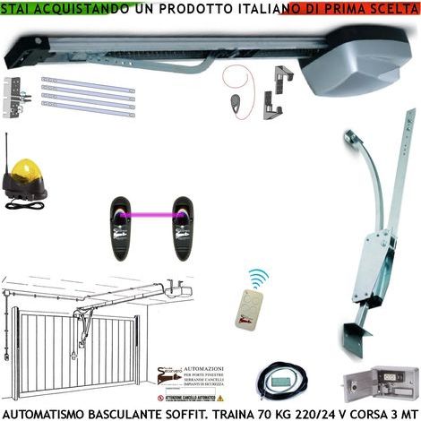 Basculante 70 Kg Kit Automatismo Motore 220/24 V da Soffitto Faro Antenna Selettore Binario Alluminio Catena Acciaio 3 Mt Cordino x Sblocco Pattino Radiocomando Archetto Oscillante Luce di Cortesia (1/5)