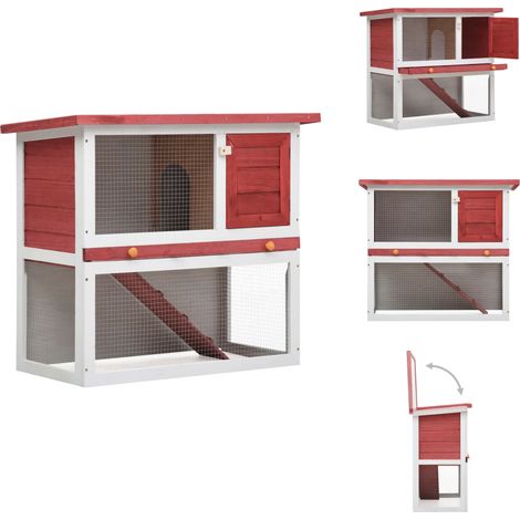 Kaninchenstall 1 Tür Rot Holz - Kaninchenhaus - Kaninchendrahtgehege - Tierheim - Kleintiere Unterkunft - Holzhaus (1/5)
