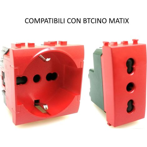 Presa bivalente e schuko rosso compatibili Btcino Matix per segnalazione UPS frutti Presa Schuko (1/2)