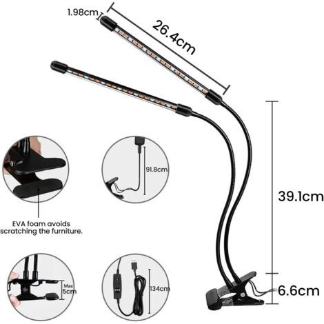 Lampada LED per la crescita delle piante, con timer automatico di accensione/spegnimento, programmabile con intervalli di 3/9/12 ore e 2 modalità di funzionamento, ideale per piantine. (1/4)