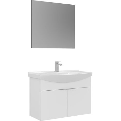 Ensemble Meuble Vasque avec Miroir (2 Pièces) "Purus 80" - 80 x 50 x 58 cm - White (1/3)