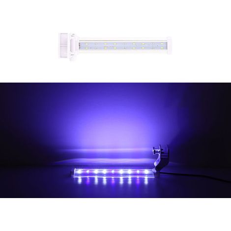 Lampe LED submersible pour aquarium de 20 cm (8 pouces), bleue et blanche, avec pince. (1/5)