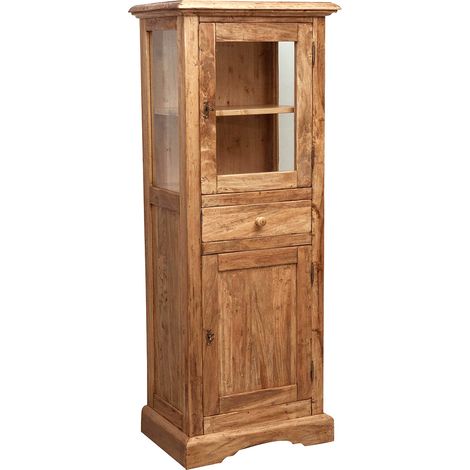 Country-style sold lime wood, natural finish W55xDP43xH150 cm sized display case. Made in Italy (1/5)