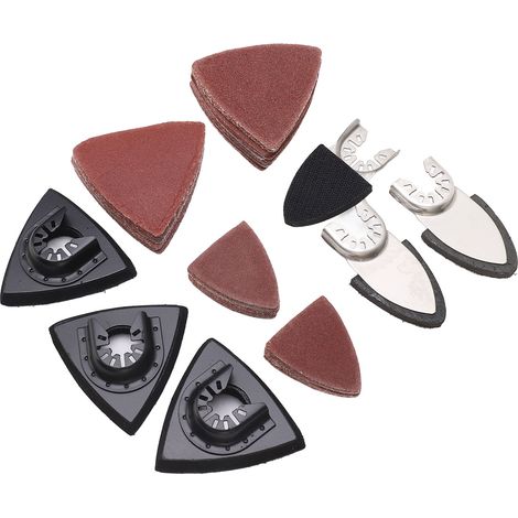 Lot de 106 accessoires de ponçage pour outil oscillant en acier haut carbone, 6 plateaux triangulaires et allongés, 100 feuilles de papier abrasif pour métal (1/5)