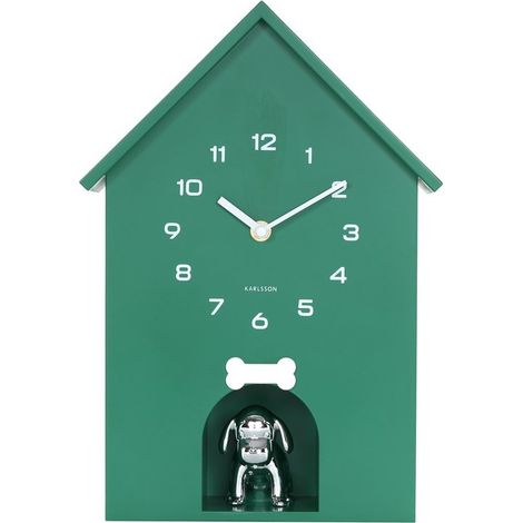 Horloge Murale Coucou en Forme de Niche de Chien avec Toit en Bois et Chien Doré - PANGIVO (1/5)